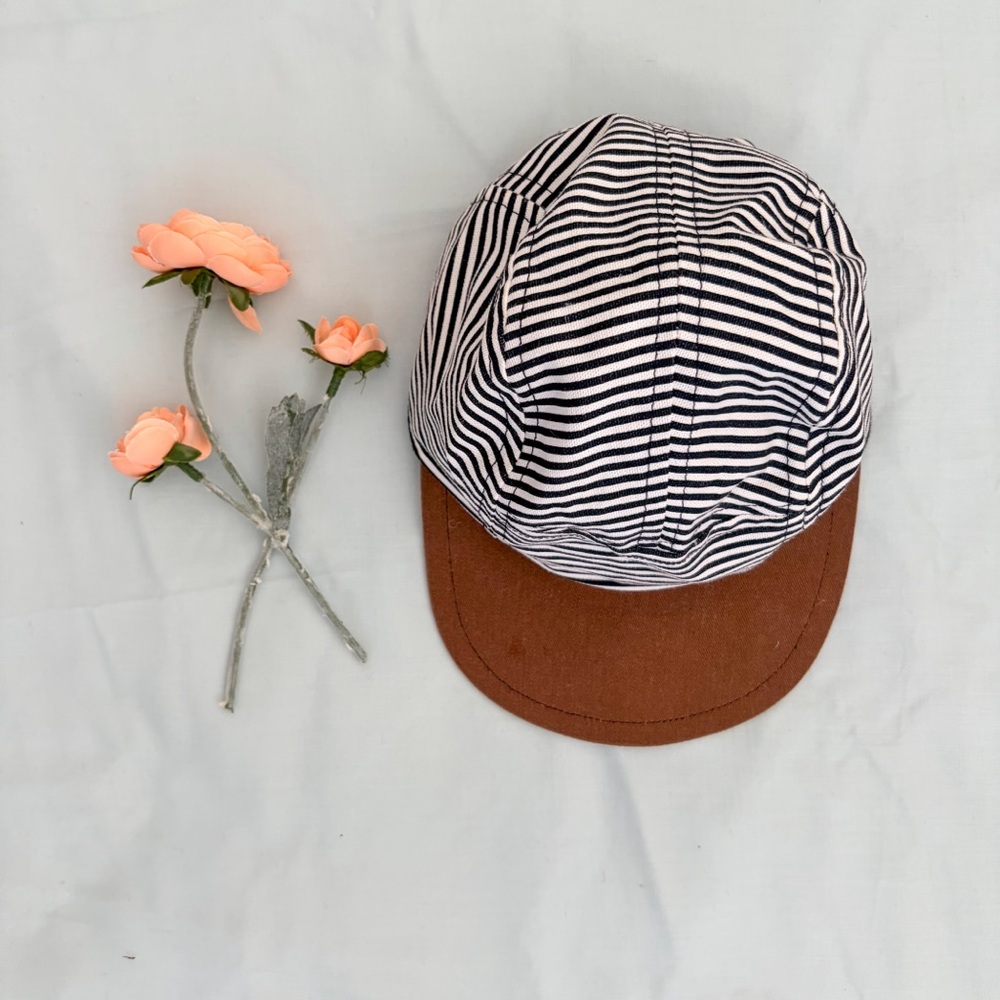 George Hats Little Kids OS 5Panel Hat Black White Striped Canvas Brown Brim